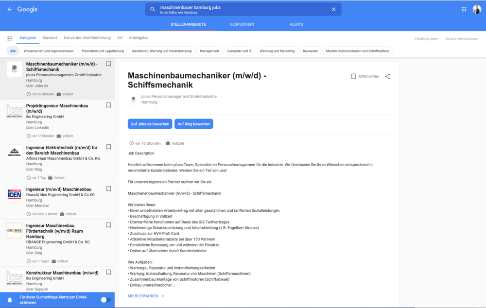 Google Jobs Detailansicht