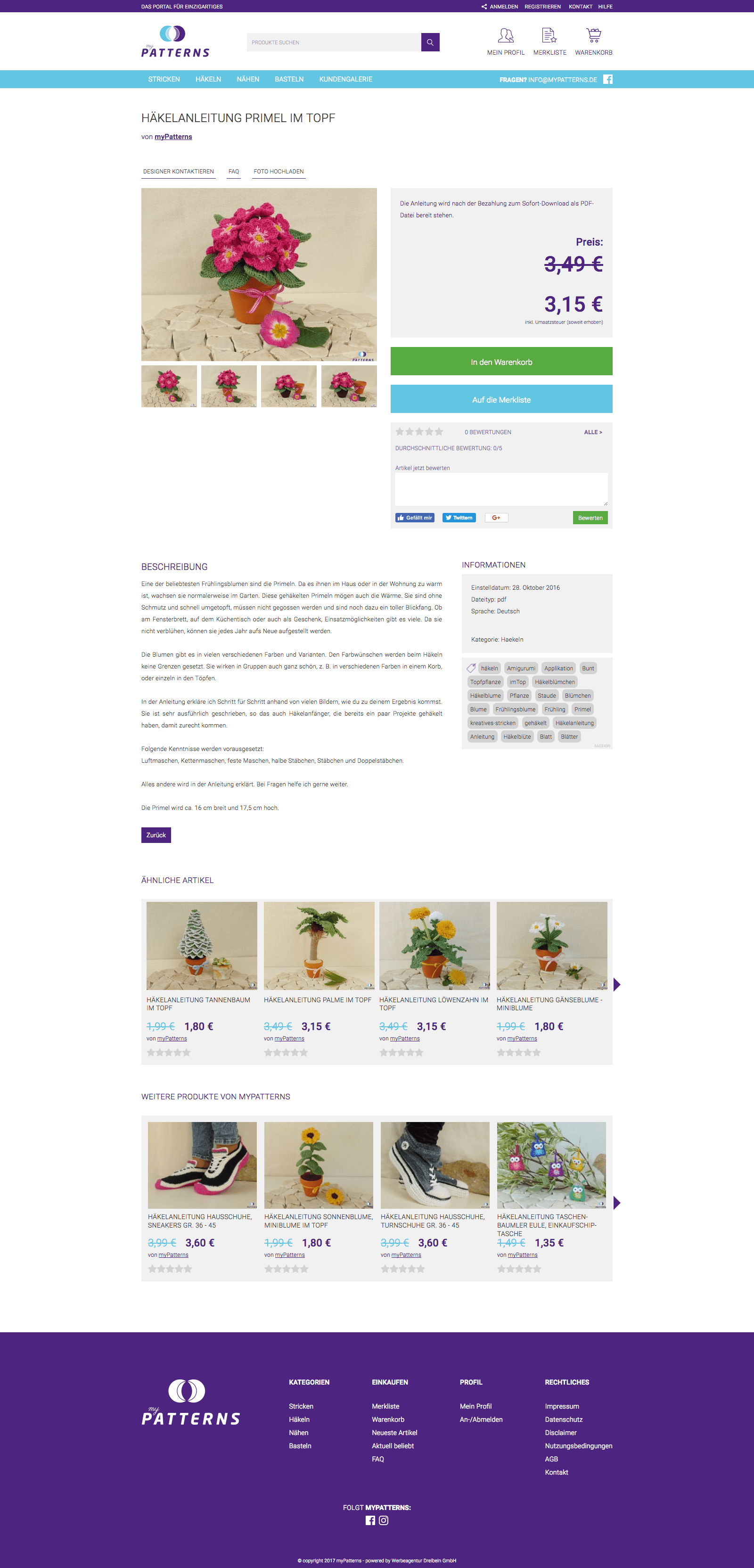 Produktdetailansicht von www.mypatterns.de in der Desktop-Ansicht (Desktop)