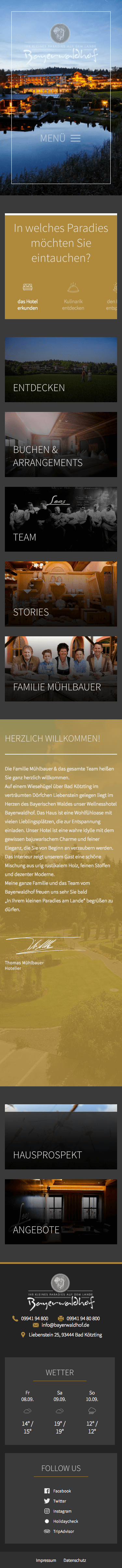 Startseite von www.bayerwaldhof.de in der mobilen Ansicht (Mobile)