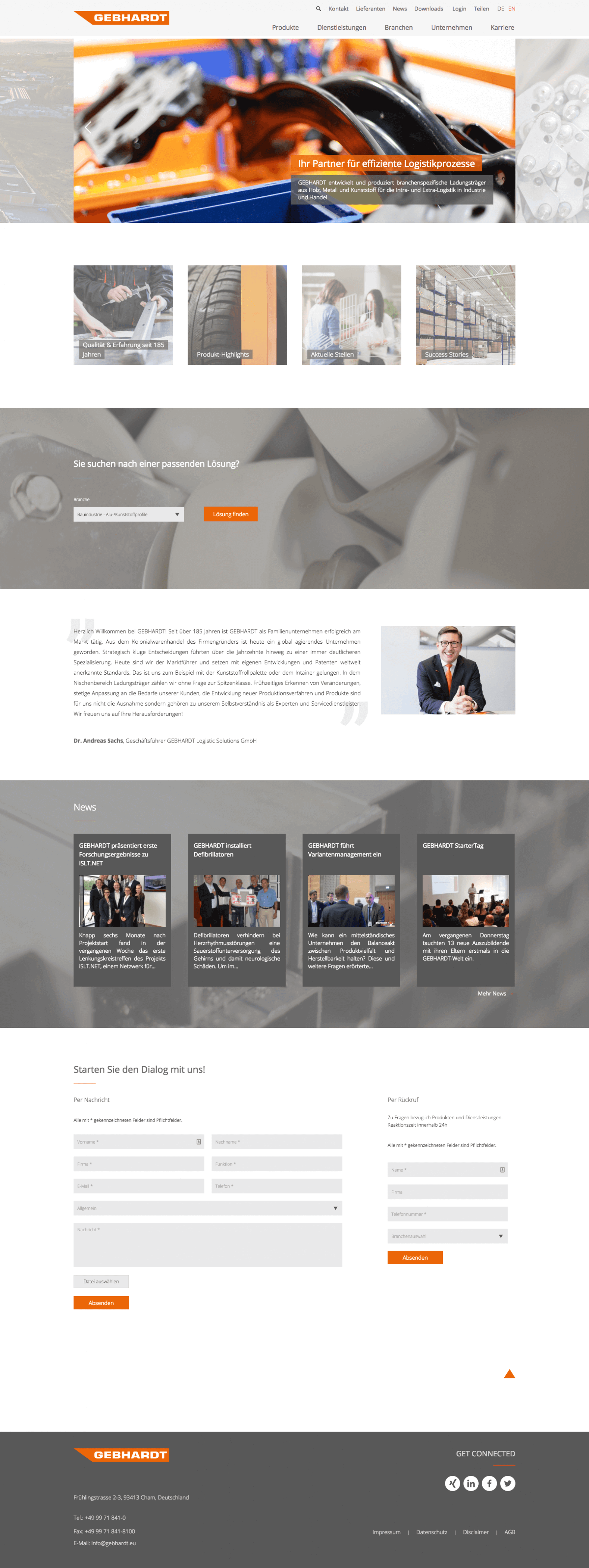 Desktop Darstellung der Startseite von gebhardt.eu (Desktop)