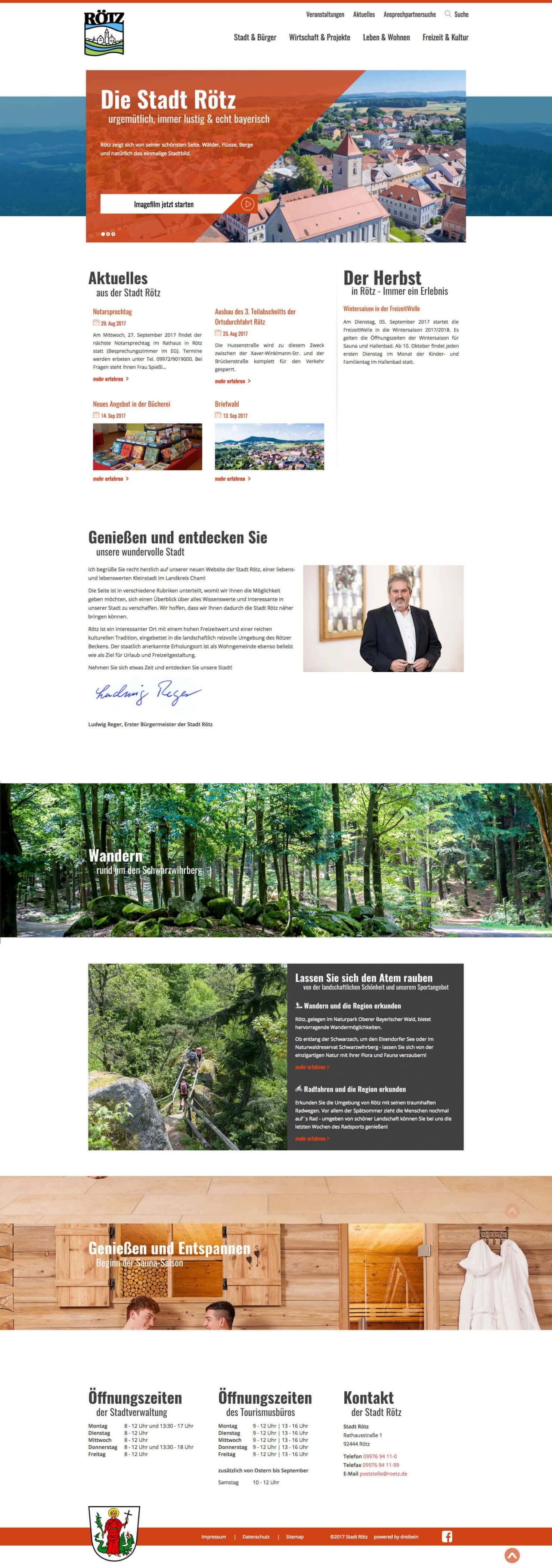 Startseite der Stadt Rötz in der Desktop Ansicht (Desktop)