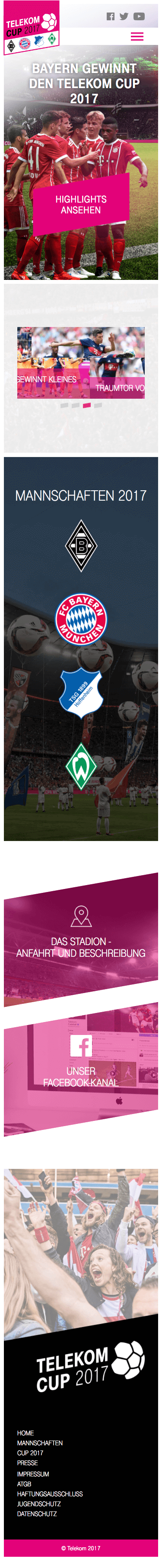 Startseite des Telekom Cup in der mobilen Ansicht (Mobile)