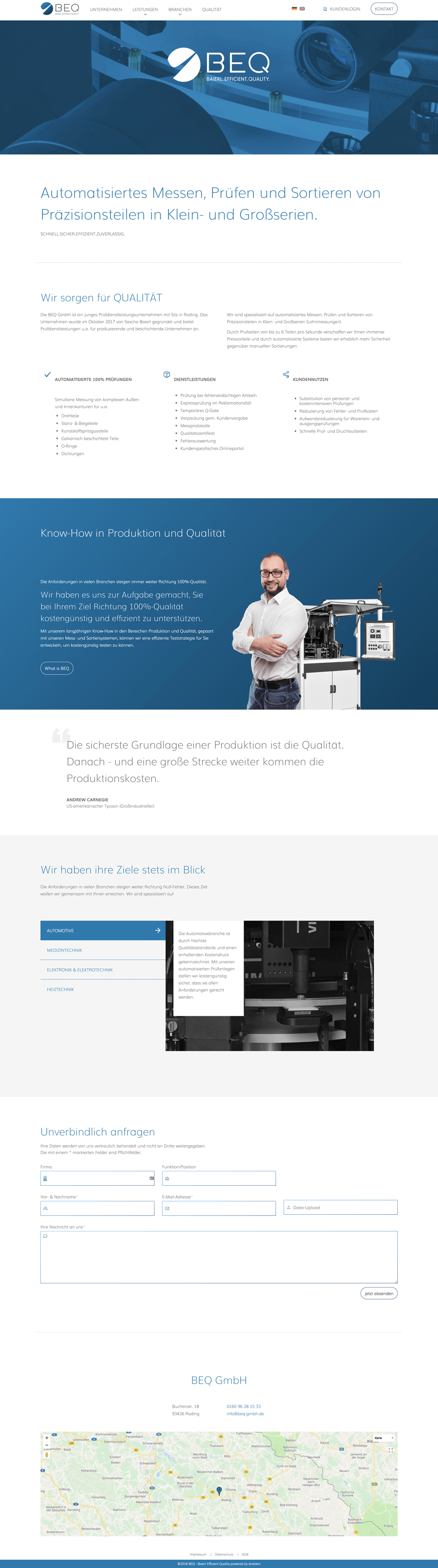 Desktop-Ansicht der Website BEQ (Desktop)