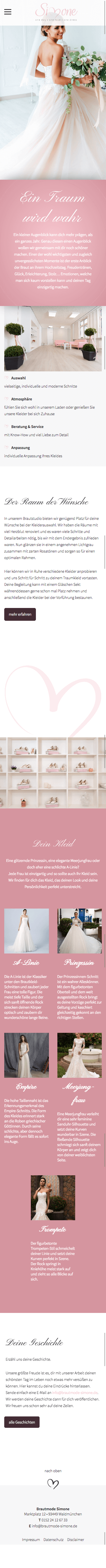 Mobile Ansicht der Website brautmode-simone.de (Mobile)
