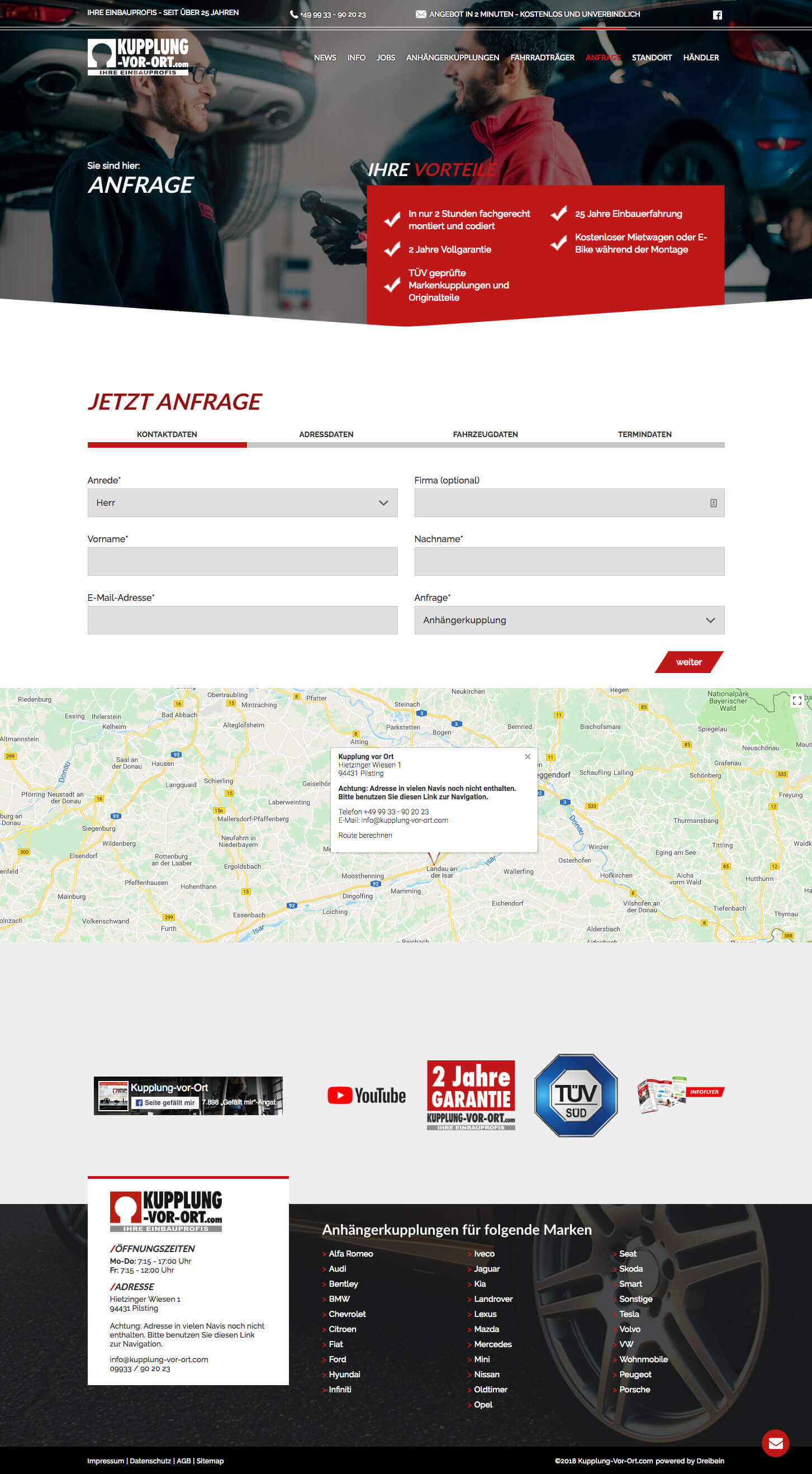 Anfrageformular bei Kupplung Vor Ort (Desktop)