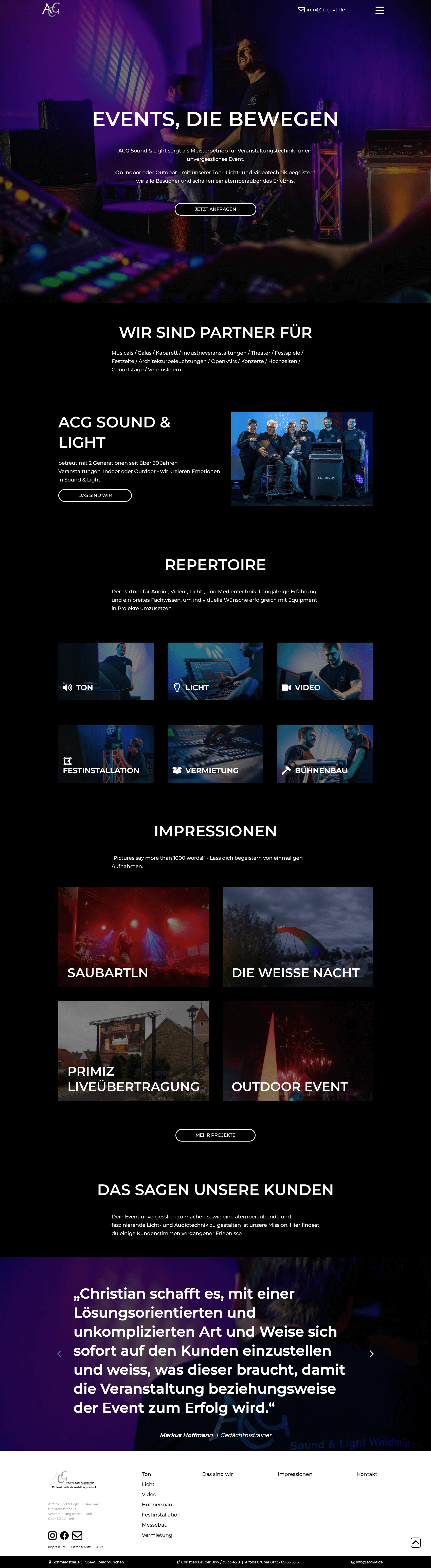 Screenshot Website acg-vt.de Veranstaltungstechniker aus dem Landkreis Cham (Desktop)