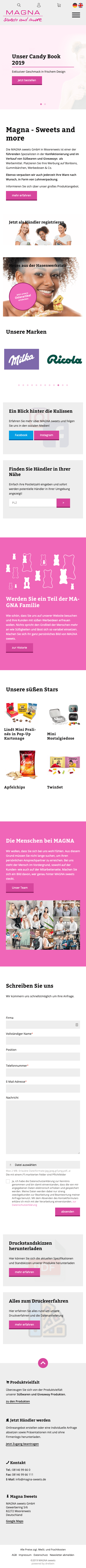 Mobile Ansicht der Website magna-sweets.de (Mobile)