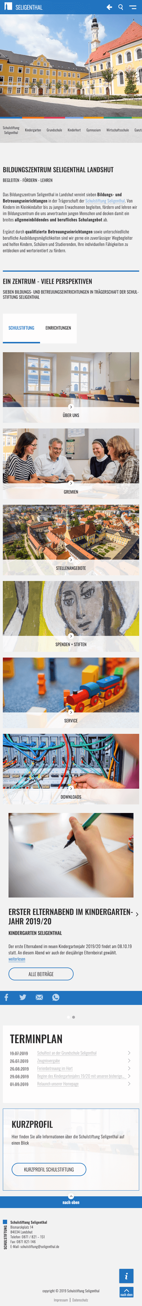Schulstiftung Seligenthal Landshut in der responsive Darstellung (Mobile)