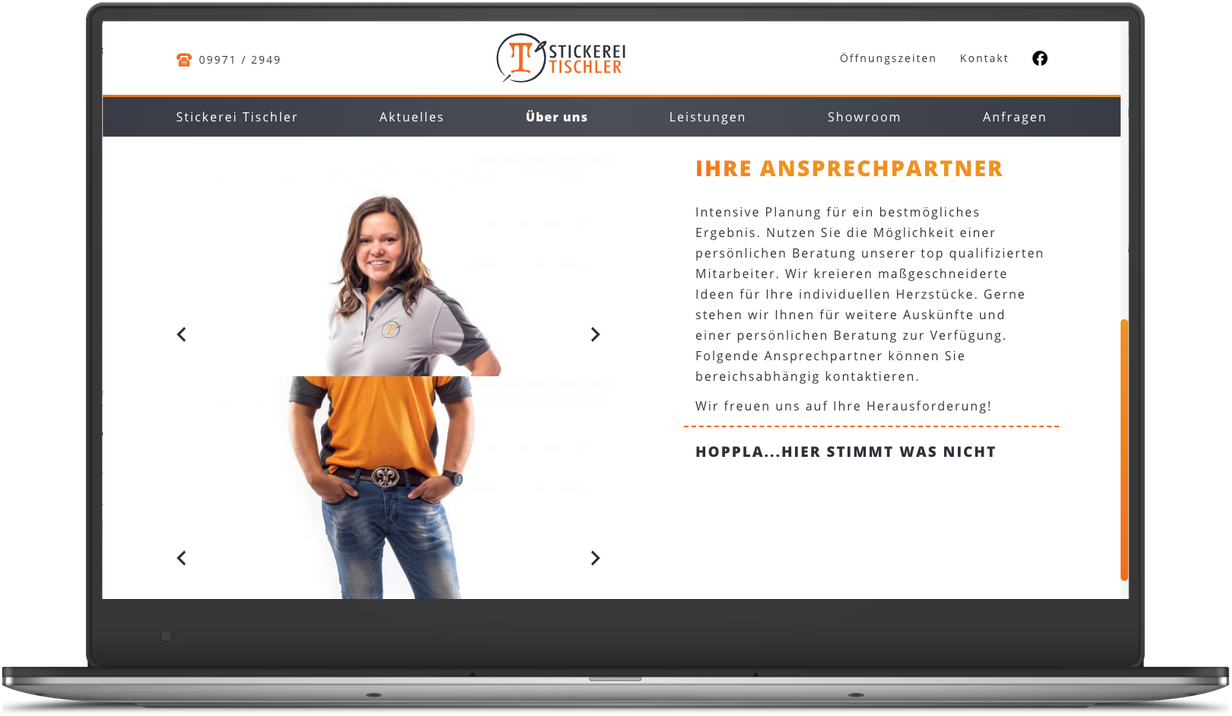 MockUp der Team Website der Stickerei Tischler