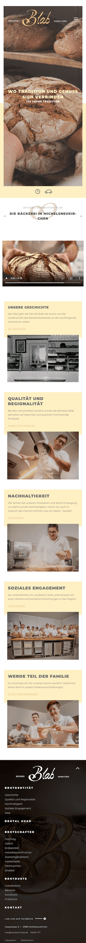 Screenshot der Online-Brodentität der Bäckerei Blab (Mobile)