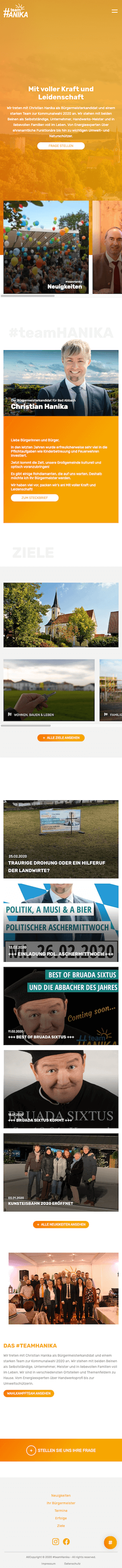 Screenshot der Startseite Responsive vom Team Hanika (Mobile)