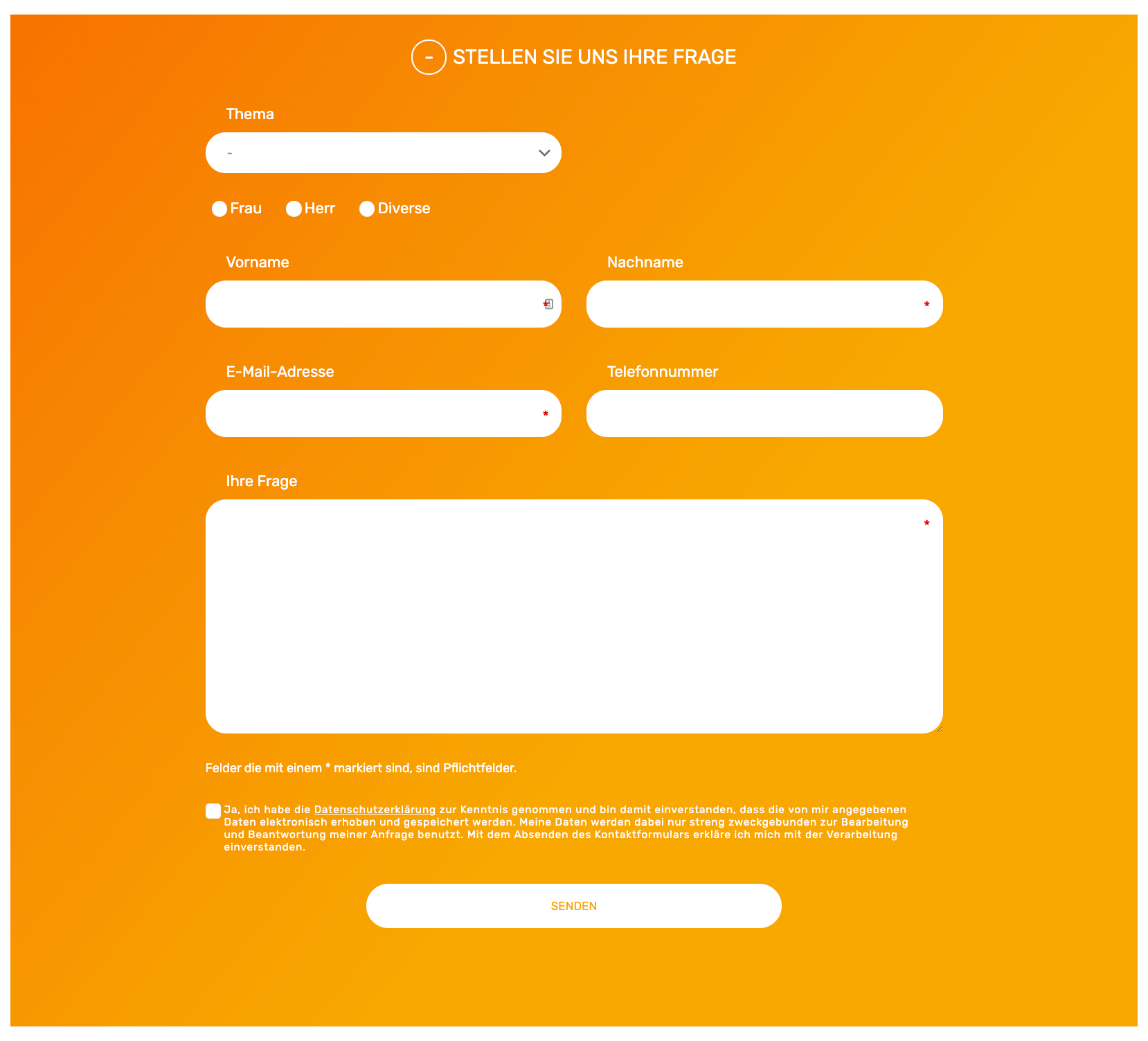 Screenshot der Option Fragen stellen (Desktop)