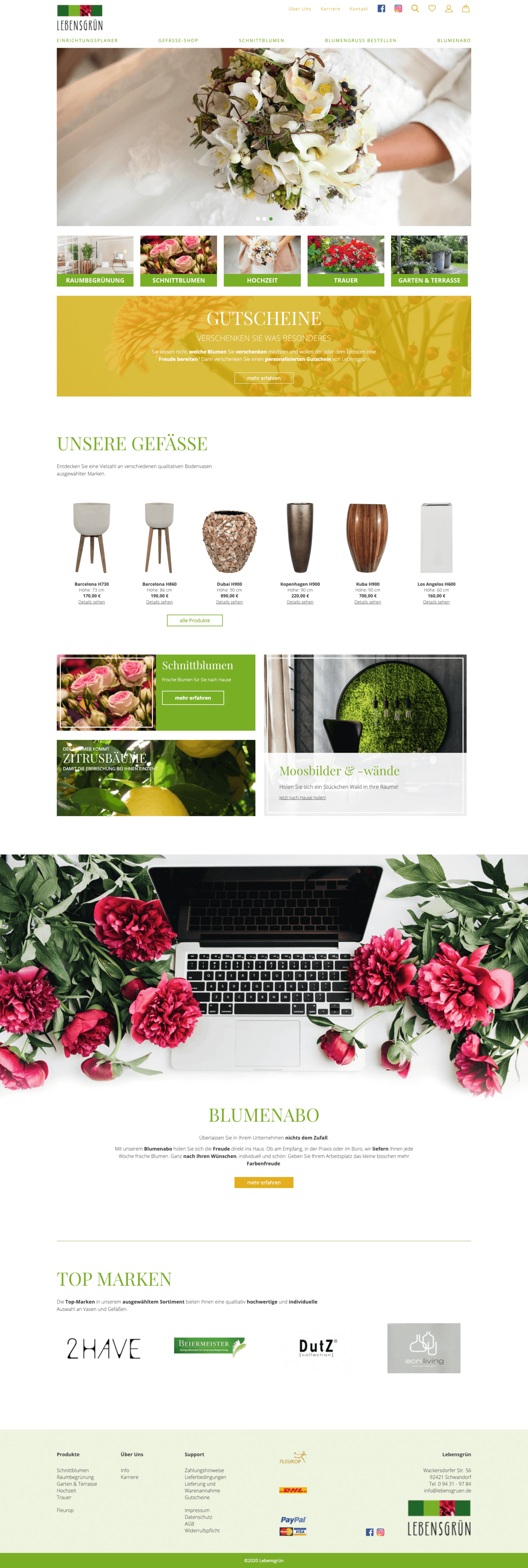 Screenshot der Website von Lebensgrün - Webshop mit Einrichtungsplaner (Desktop)