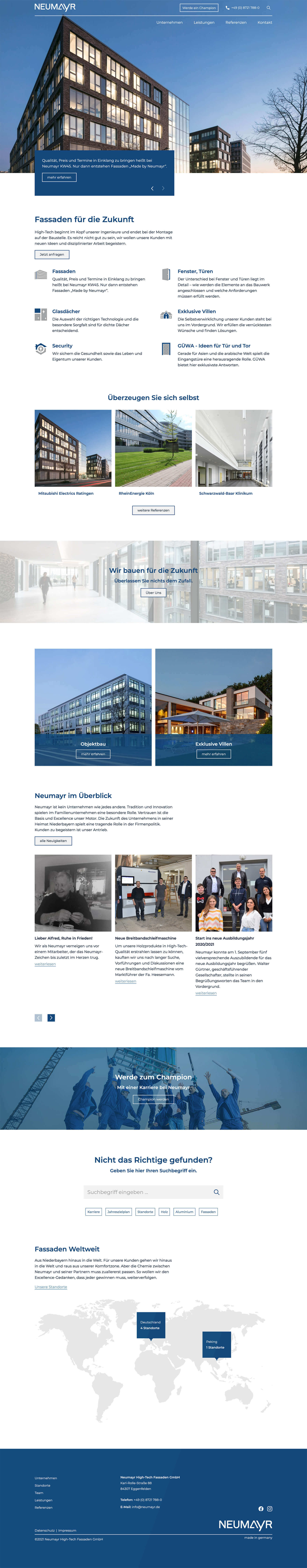 Desktop Ansicht der Website von Neumayr Hight Tech Fassaden (Desktop)