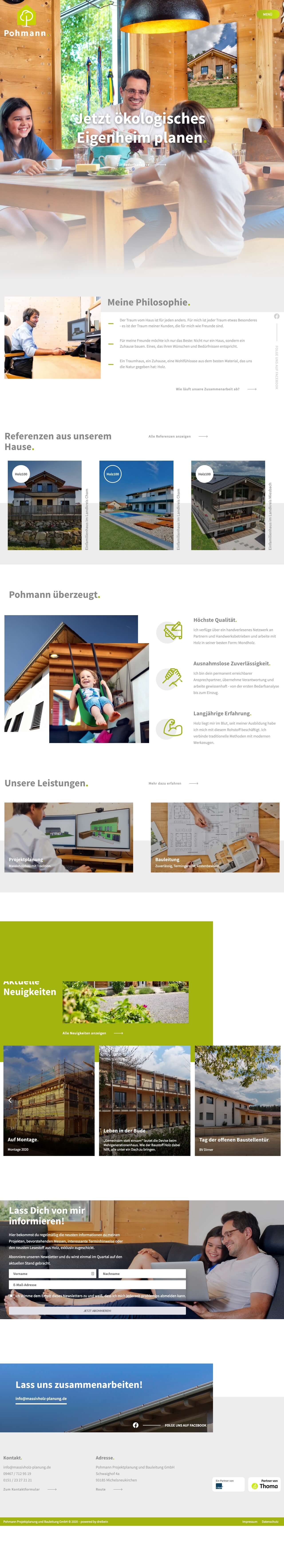 Screenshot der Website der Pohmann Projektplanung und Bauleitung GmbH (Desktop)