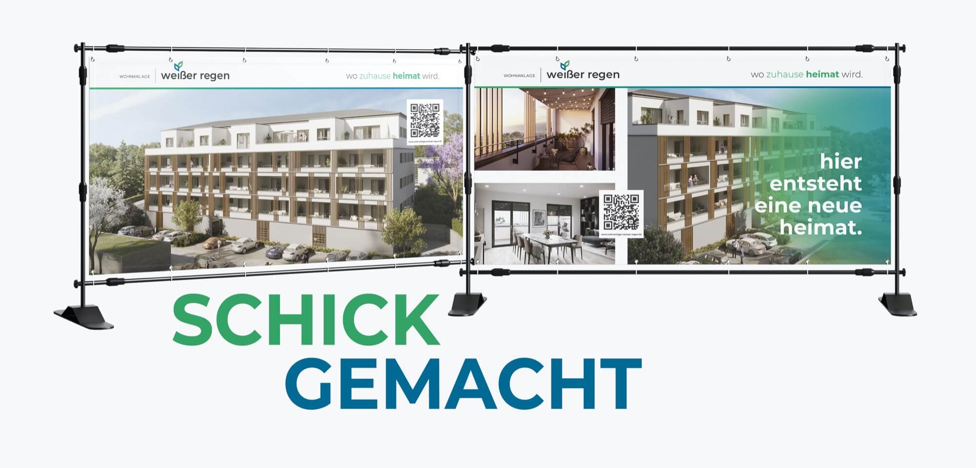 Bauzaunbanner der Wohnanlage Weißer Regen