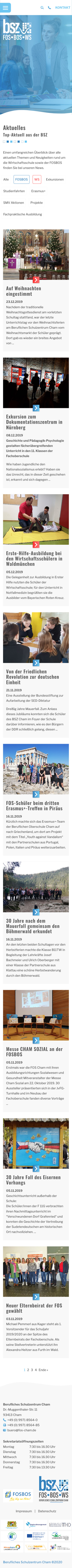 Screenshot der Nachrichtenübersicht in der Responsive Ansicht des neuen Beruflichen Schulzentrum Chams (Mobile)
