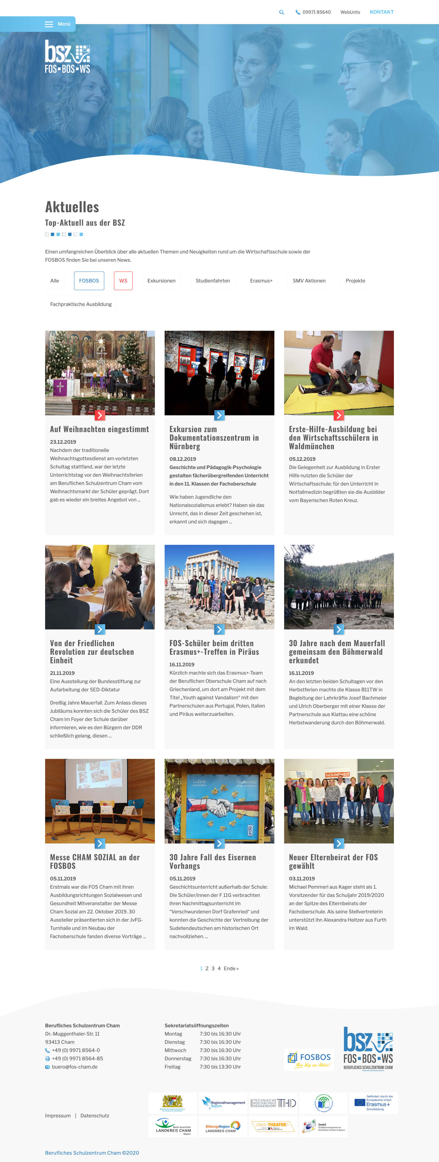 Screenshot der Nachrichtenübersicht des neuen Beruflichen Schulzentrum Chams (Desktop)