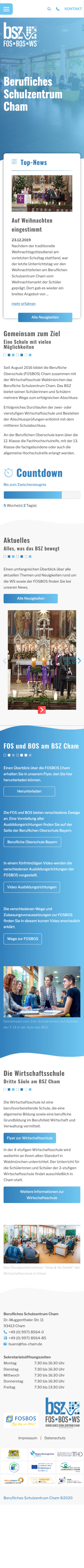 Screenshot der Startseite Responsive des neuen Beruflichen Schulzentrum Chams (Mobile)